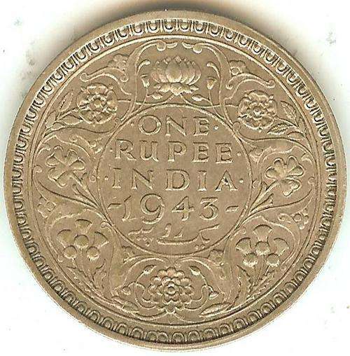 1943 INDIA - BRITISH ONE 1 RUPEE .5 SILVER COIN