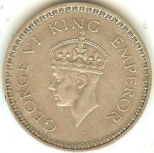 1943 INDIA - BRITISH ONE 1 RUPEE .5 SILVER COIN