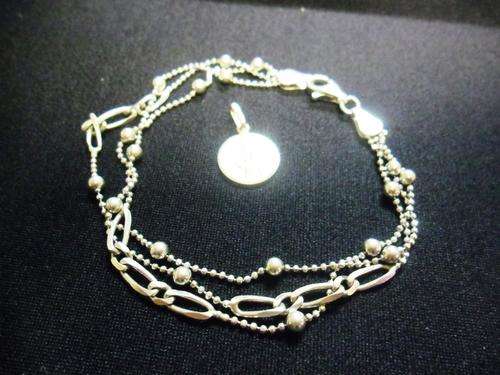 Stunning Sterling Silver 3-tread Bracelet with extra St Christopher pendant