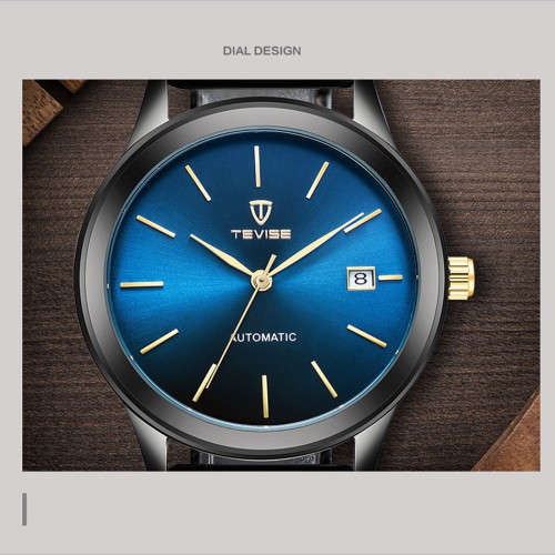 TEVISE Black Blue Mechanical Watch Men Mesh Steel Automatic Watches  Luxury Waterproof