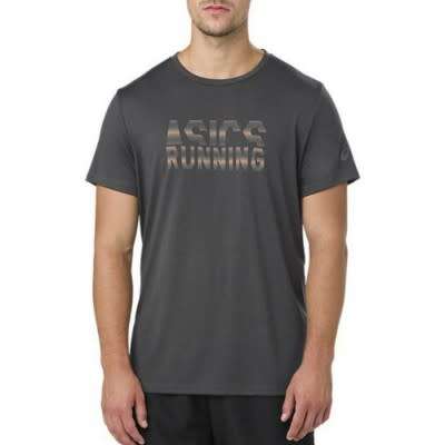 Asics short sleeve shirt graphic mens size 2XL (dark grey/apricot ice)