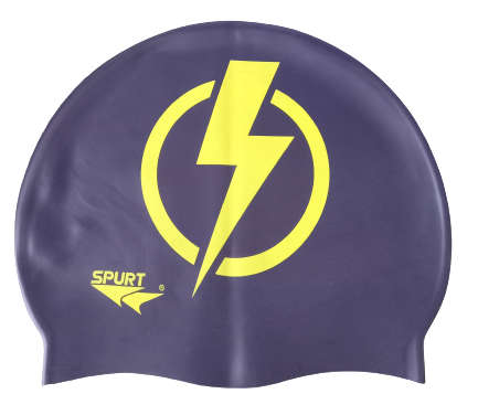 Swim Cap Spurt Fun - Lightning on Dark Navy Background
