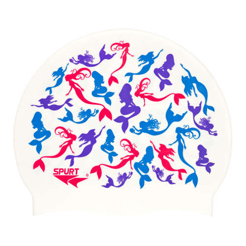 Swim Cap Spurt Fun - Mermaids on White background