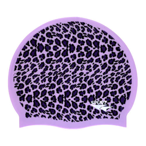 Swim Cap Spurt Fun - Leopard Print on Lilac Background