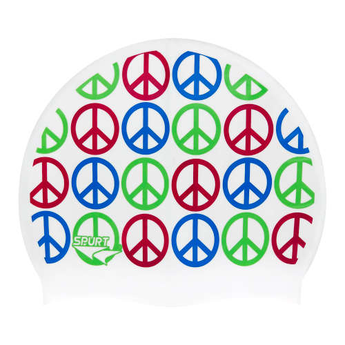 Swim Cap Spurt Fun - Peace Signs on White Background