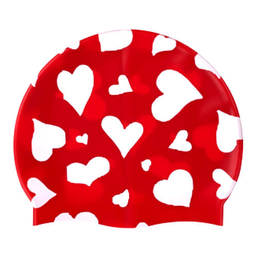 Swim Cap Spurt Fun - White Hearts on Red Background