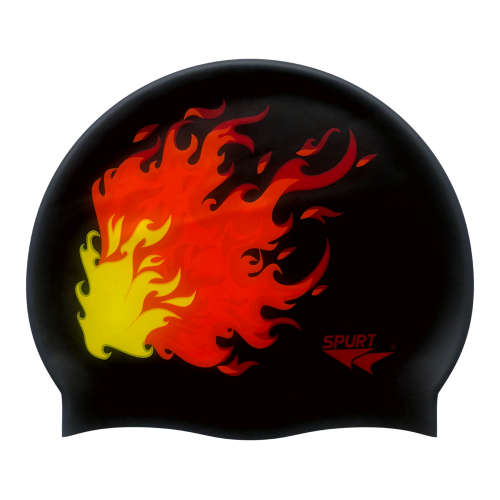 Swim Cap Spurt Fun - Flame on Black Background