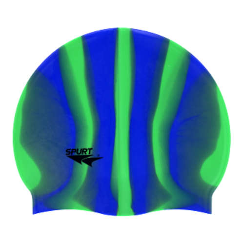 Swim Cap Spurt Multi-colour - Vertical Stripes Green and Blue