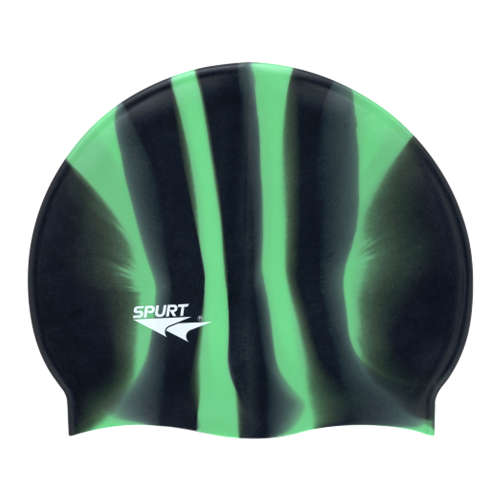 Swim Cap Spurt Multi-colour - Vertical Stripes Black and Bright Green