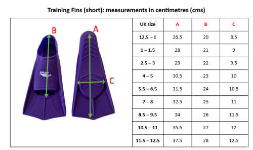 Swim Fins Short Spurt Black Size UK 8.5 - 9.5