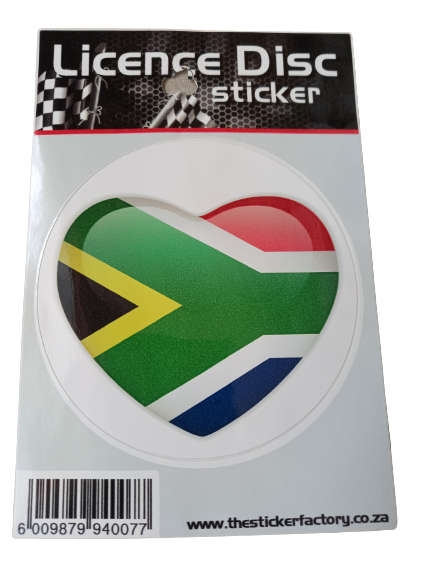 Licence Disc Sticker - SA Flag Heart