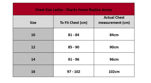 Sharks Ladies Home Replica Jersey - Size 10