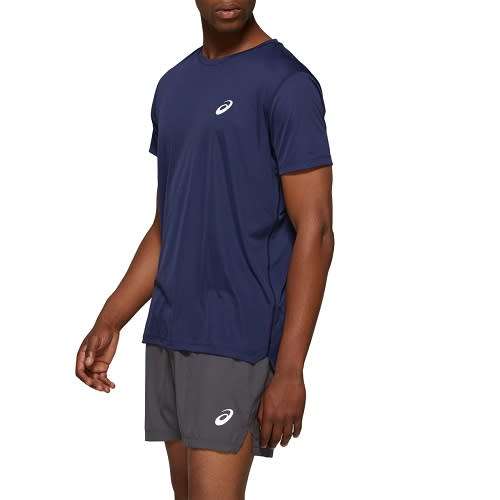 Asics Tee Men`s Silver Short Sleeve Peacoat Blue - 2X-Large