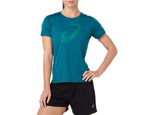 Asics Tee Ladies Silver Moire Deep Aqua - Medium