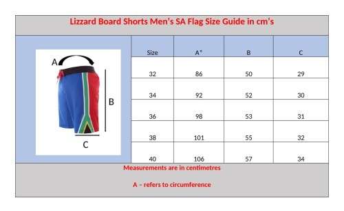 SA Flag Board Shorts Lizzard Men`s - size 40
