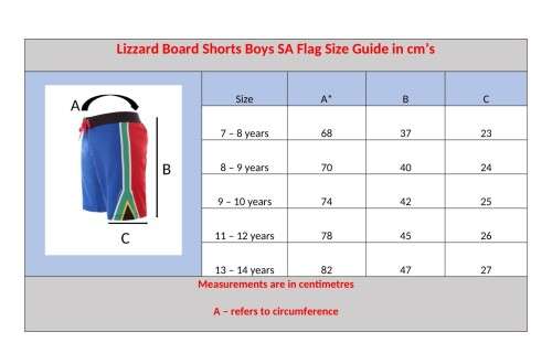 SA Flag Board Shorts Lizzard Boys - size 13-14 years