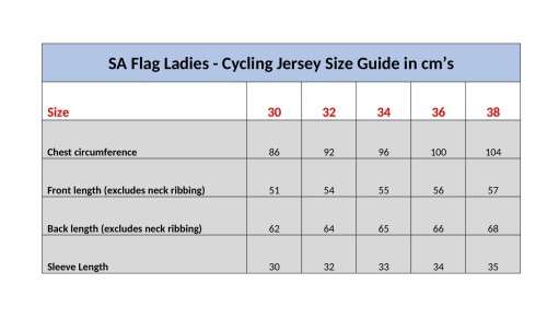 SA Flag Cycling Jersey Ladies - Size 30