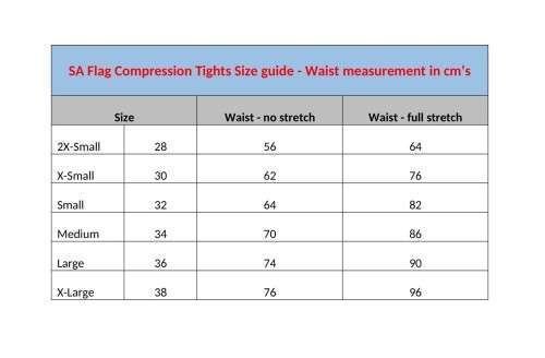 SA Flag Compression Tights 3/4 or Calf Length - Size Large (36)