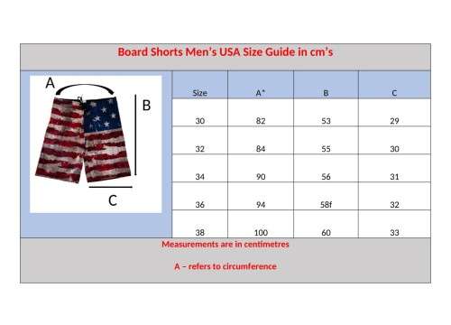 Board Shorts Men`s USA Stars and Stripes - Size 32