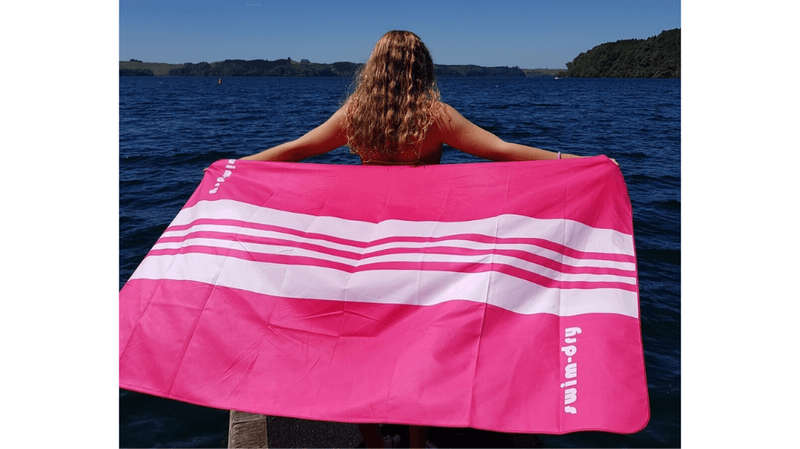 Towel Microfibre Swimdry Pink and White Stripes