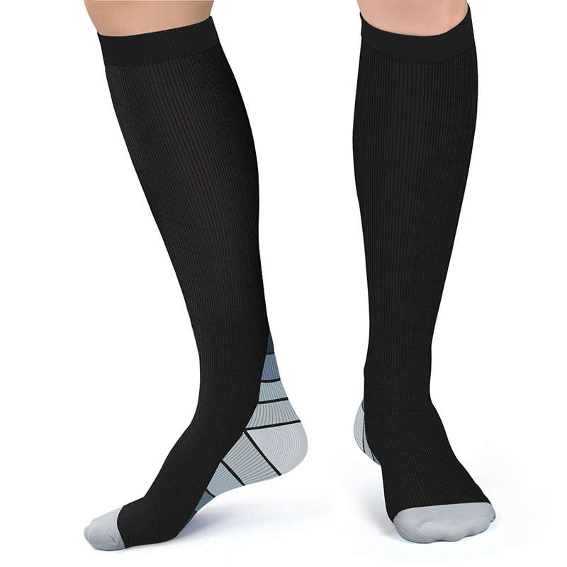 Compression Long Socks Medalist Black-Grey - Size UK 4-8