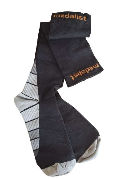 Compression Long Socks Medalist Black-Grey - Size UK 4-8