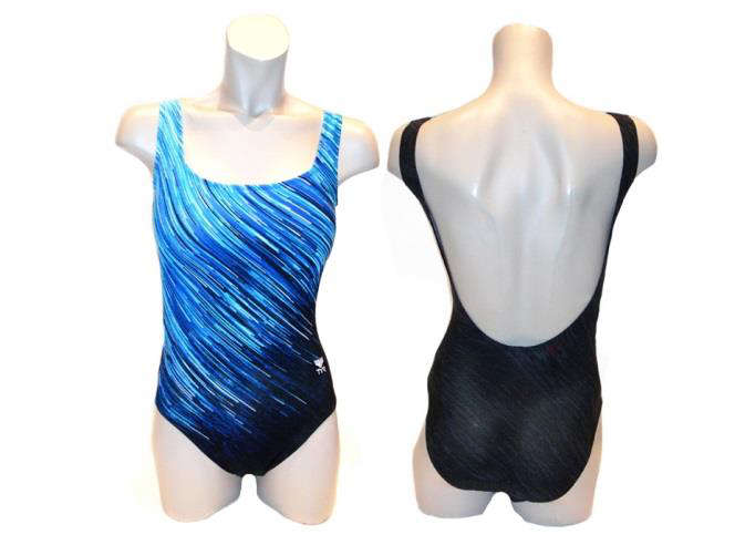 TYR Ladies Swimming Costume - Andromeda Blue with Square Neck-line - Size 44