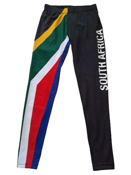 SA Flag / Black Ankle-Length Tights - Size 2X-Large (40)