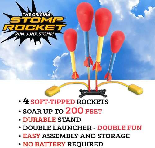 The Original Stomp Rocket Dueling Rockets, 4 Rockets and Rocket Launcher - Outdoor Rocket Toy Gift
