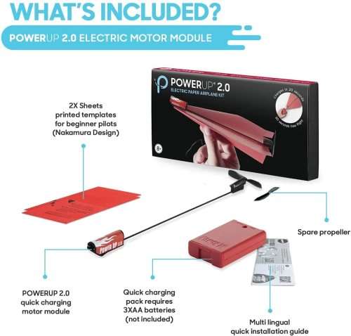 POWERUP 2.0 Paper Airplane Conversion Kit | Electric Motor for DIY Paper Planes | Fly Longer and ...