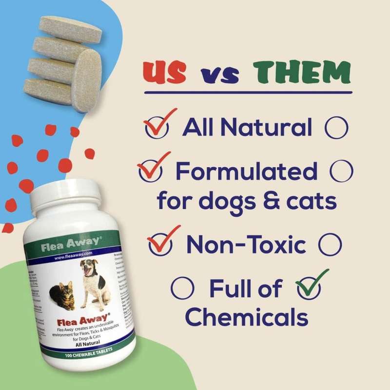 Flea Away All Natural Supplement for Fleas, Ticks, and Mosquitos for Dogs and Cats, 100 Chews