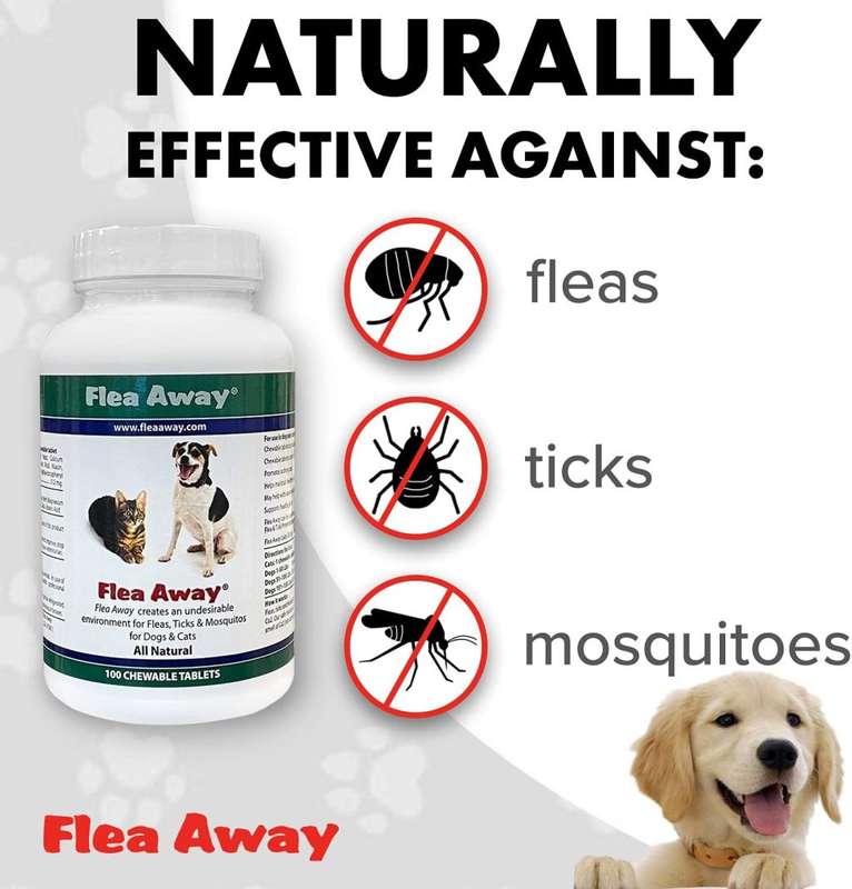 Flea Away All Natural Supplement for Fleas, Ticks, and Mosquitos for Dogs and Cats, 100 Chews