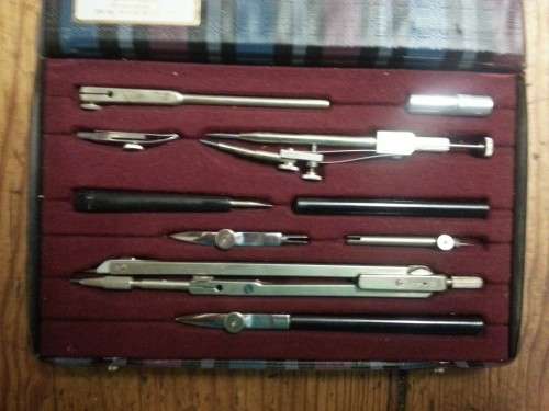 Vintage Richter Precision Drawing Drafting Tools Set 10 pc Case