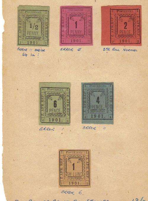 Very Rare Find 6 Pietersburg with errors1901 complete set mint hinge