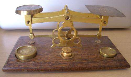 Antique Post Office Brass and Wood Scale