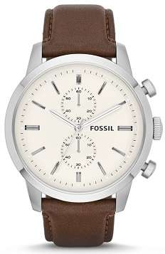 ## CRAZY DEAL !! ## FOSSIL Men's Brown Leather Stainless Steel Watch - ROBUST !!
