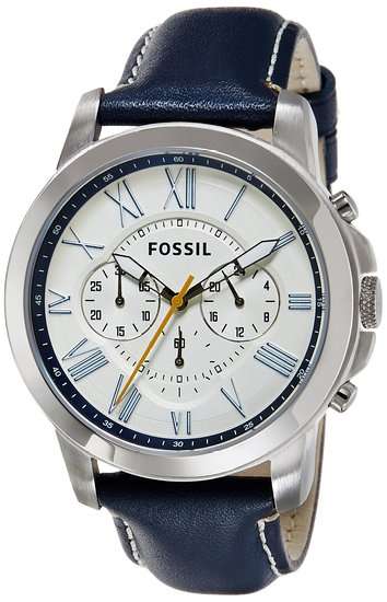 ## NEW ARRIVAL ##  FOSSIL Men's Blue Leather Stainless Steel Chronograph Watch