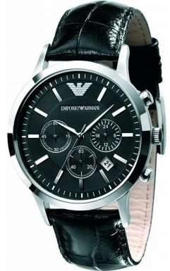 Emporio Armani Men's Black Leather Stainless Steel Quartz Watch - Must Have !!