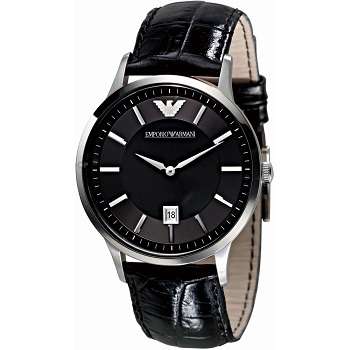 ## MUST HAVE ## Emporio Armani Men's Classic Black Dial Black Leather Watch - ELEGANT !!