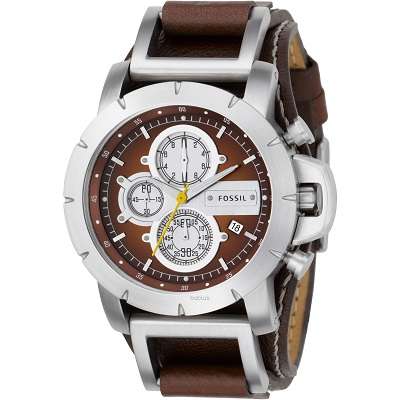 Fossil Men's Brown Leather Stainless Steel Watch - ROBUST !!