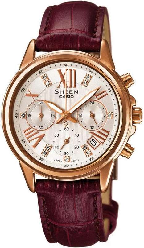 Casio Sheen Woman's Brown Leather Stainless Steel Watch