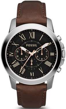 FOSSIL Grant Chronograph Black Dial Brown Leather Men's Watch - BRAND NEW