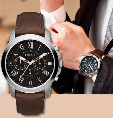 FOSSIL Grant Chronograph Black Dial Brown Leather Men's Watch - BRAND NEW