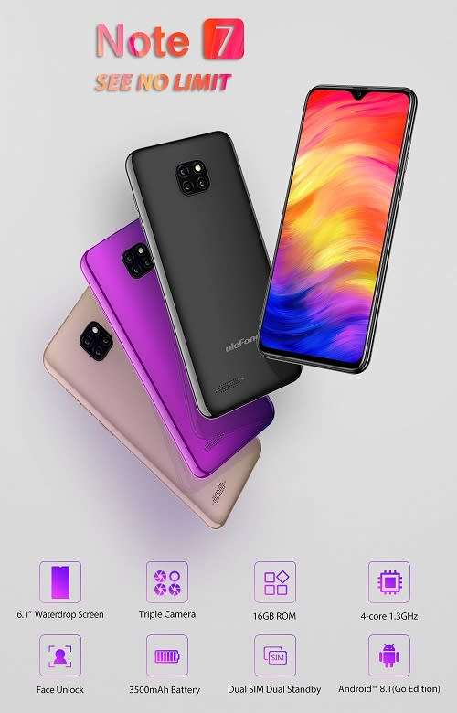 Ulefone Note 7 Smartphone I 4 Cameras I Quad Core Processor I FREE Screen + Phone Cover !!