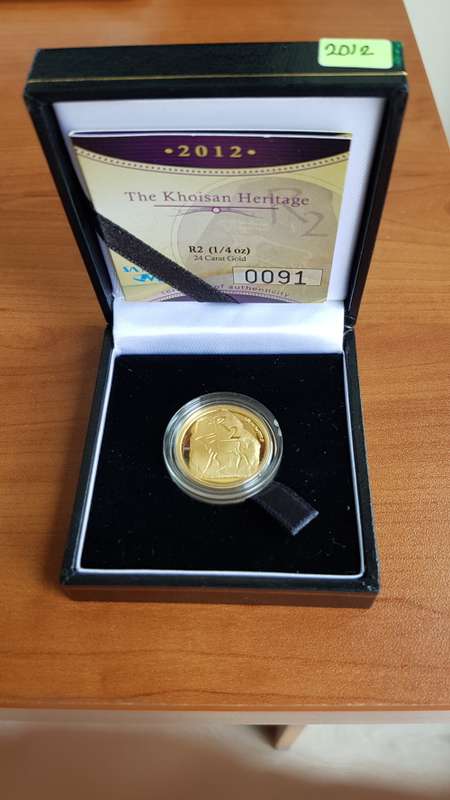 2012 THE CULTURE and HERITAGE OF SA - THE KHOISAN HERITAGE - R2 (1/4 OZ 24CT GOLD COIN)