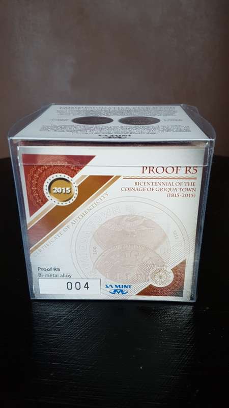 ****2015 PROOF R5 GRIQUA COIN IN BOX WITH MAGNIFIER-PACKED AS FROM SA MINT****