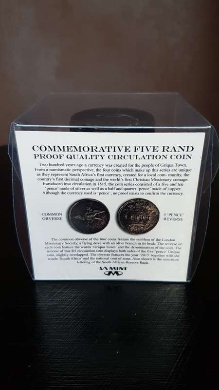 ****2015 PROOF R5 GRIQUA COIN IN BOX WITH MAGNIFIER-PACKED AS FROM SA MINT****