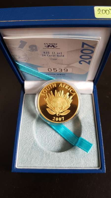 ****2007 R25 1OZ 24CT GOLD COIN `FW DE KLERK AND NR MANDELA  NOBEL PEACE PRICE WINNERS`