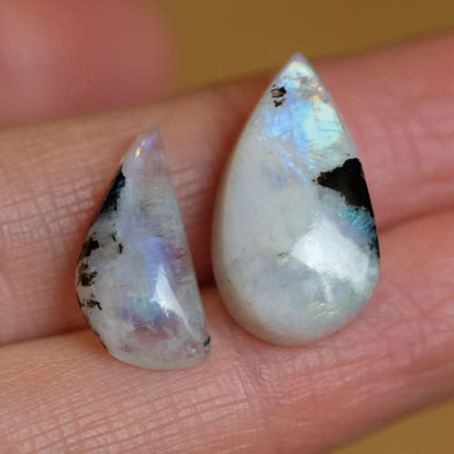 Black Tourmaline and Moonstone Cabochon Mix