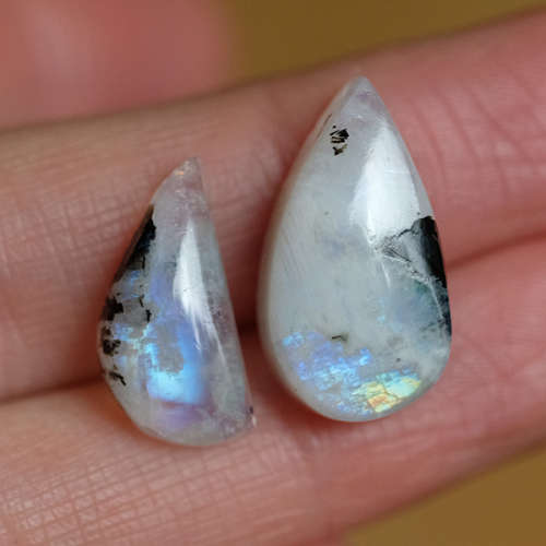 Black Tourmaline and Moonstone Cabochon Mix